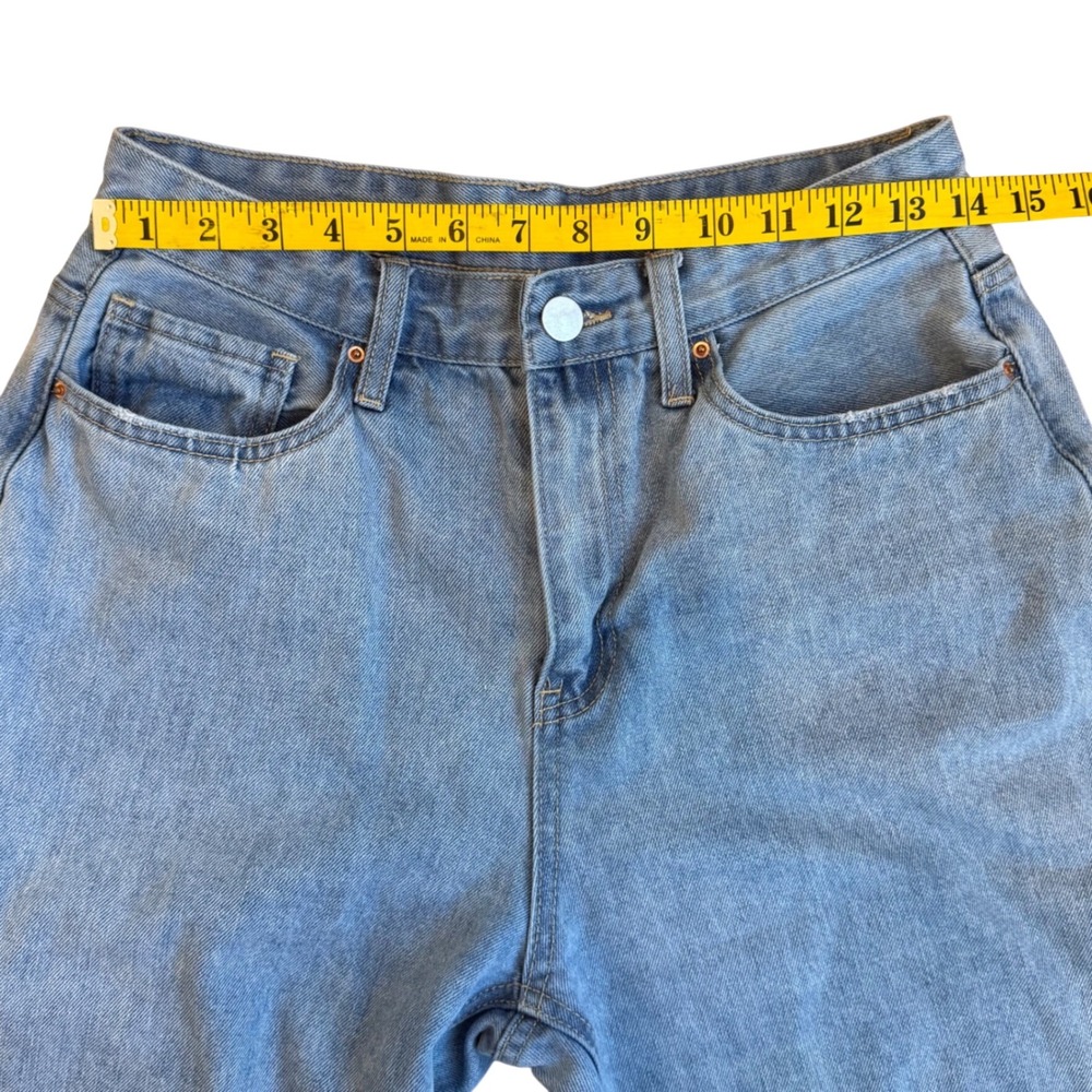 Fashion Nova Light Wash Distressed Hem Wide Leg Jeans Women Size 9 - Picture 10 of 11